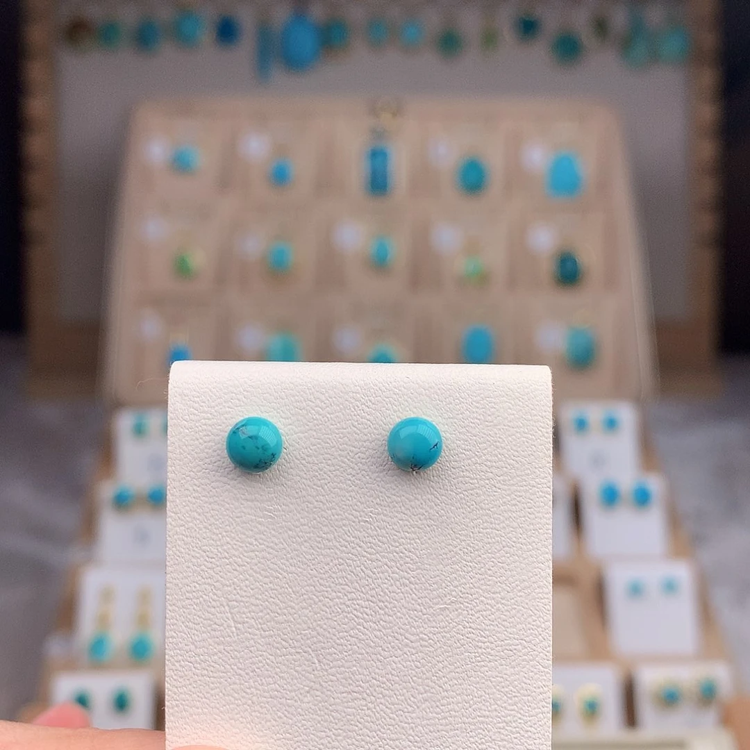 绿松石耳饰银S925镶嵌