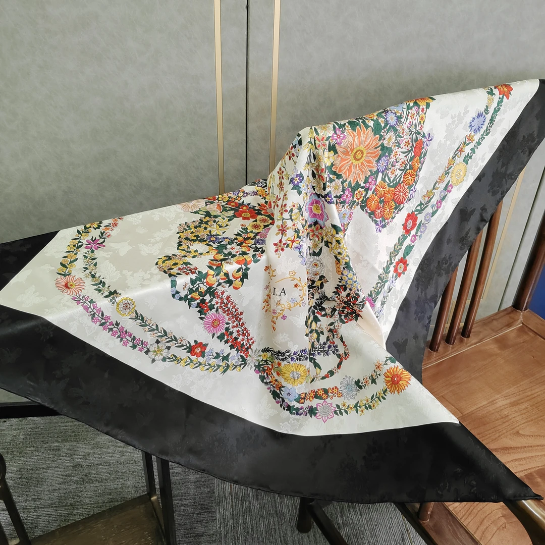 【XYS-2843黄绿】储秀110花萝桑蚕丝女优雅精致轻奢百搭气质丝巾