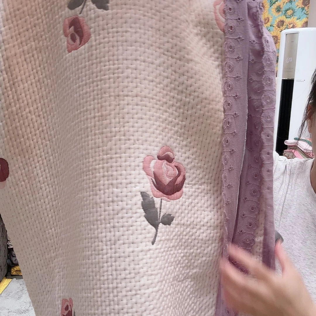 棉花细纱夏被紫边玫瑰200/230