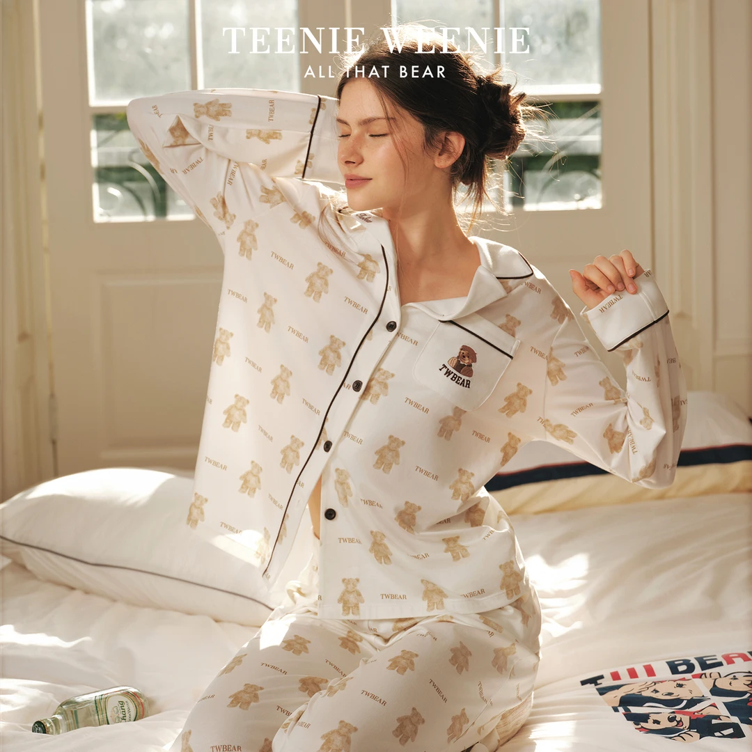 Teenie Weenie剪影安睡小熊女款睡衣秋季家居服套装