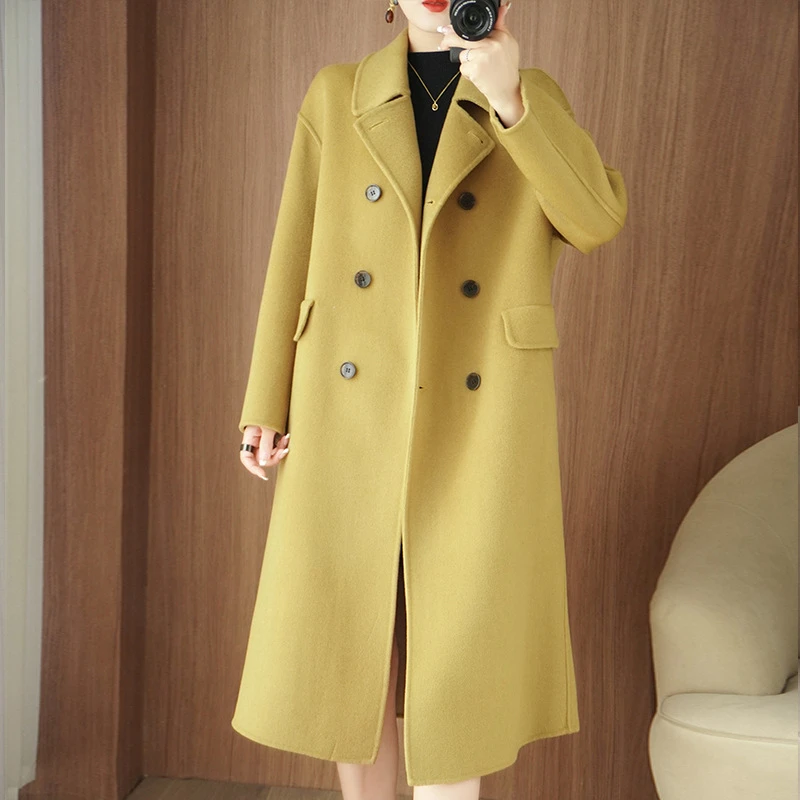 秋冬新款高级感双面羊绒毛大衣外套女气质中长款宽松过膝羊毛呢外