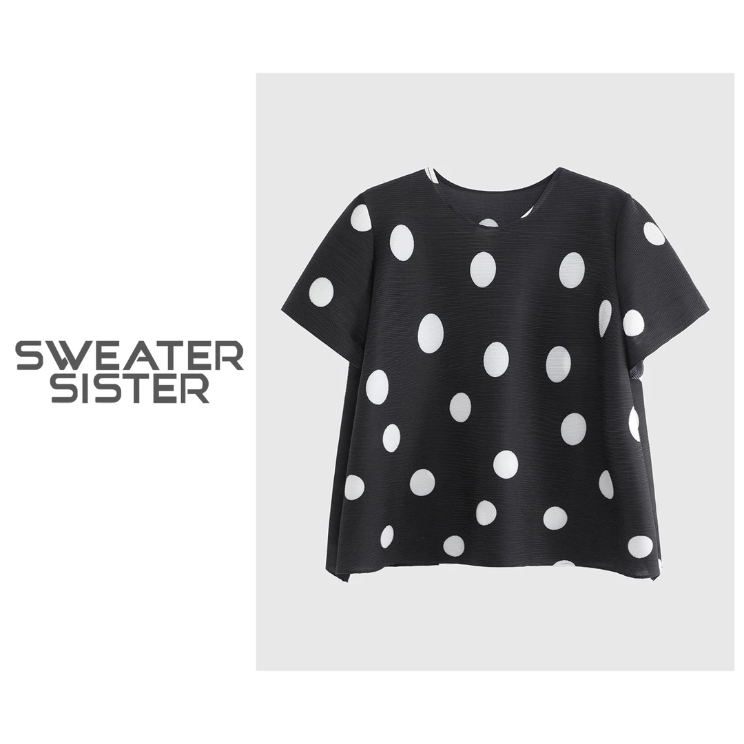 圆点梦幻短袖褶皱肌理感显瘦上衣T恤女女5288-1701