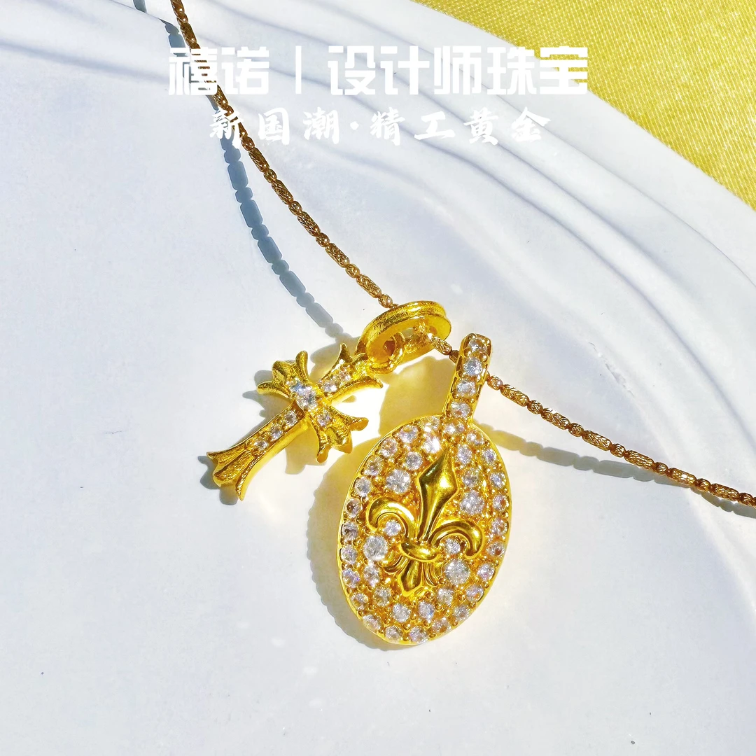 禧诺足金999 鸢尾花时尚吊坠多样性发一