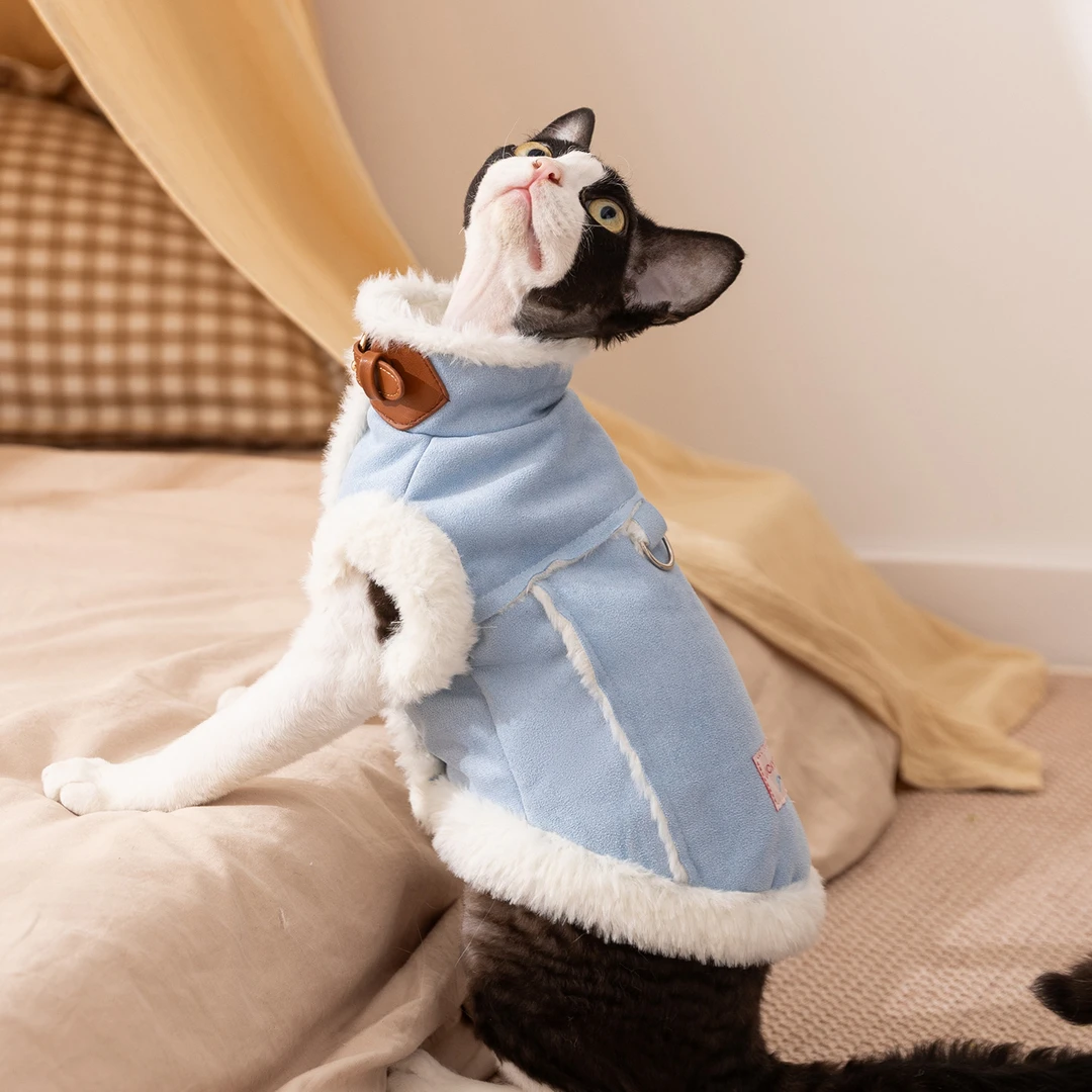 秋冬季清新纯色麂皮绒宠物牵引绒衣中小型狗狗衣服德文猫服饰背心