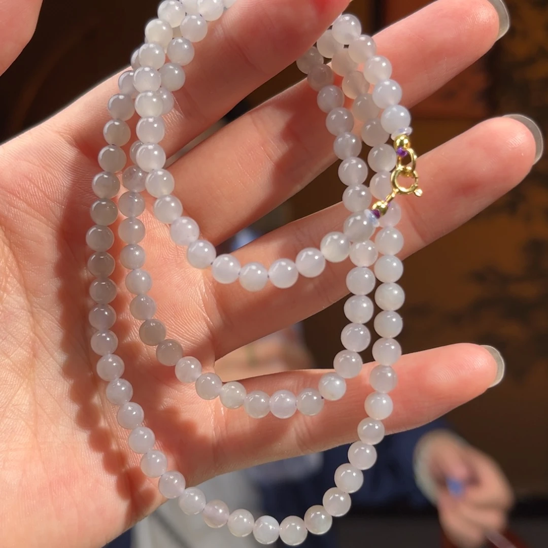 和田玉银S925镶嵌颈饰烟紫5mm150