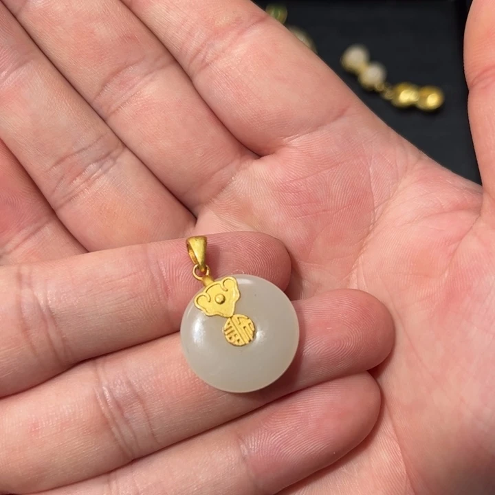 葵***心颈饰银S925镀金镶嵌和田玉