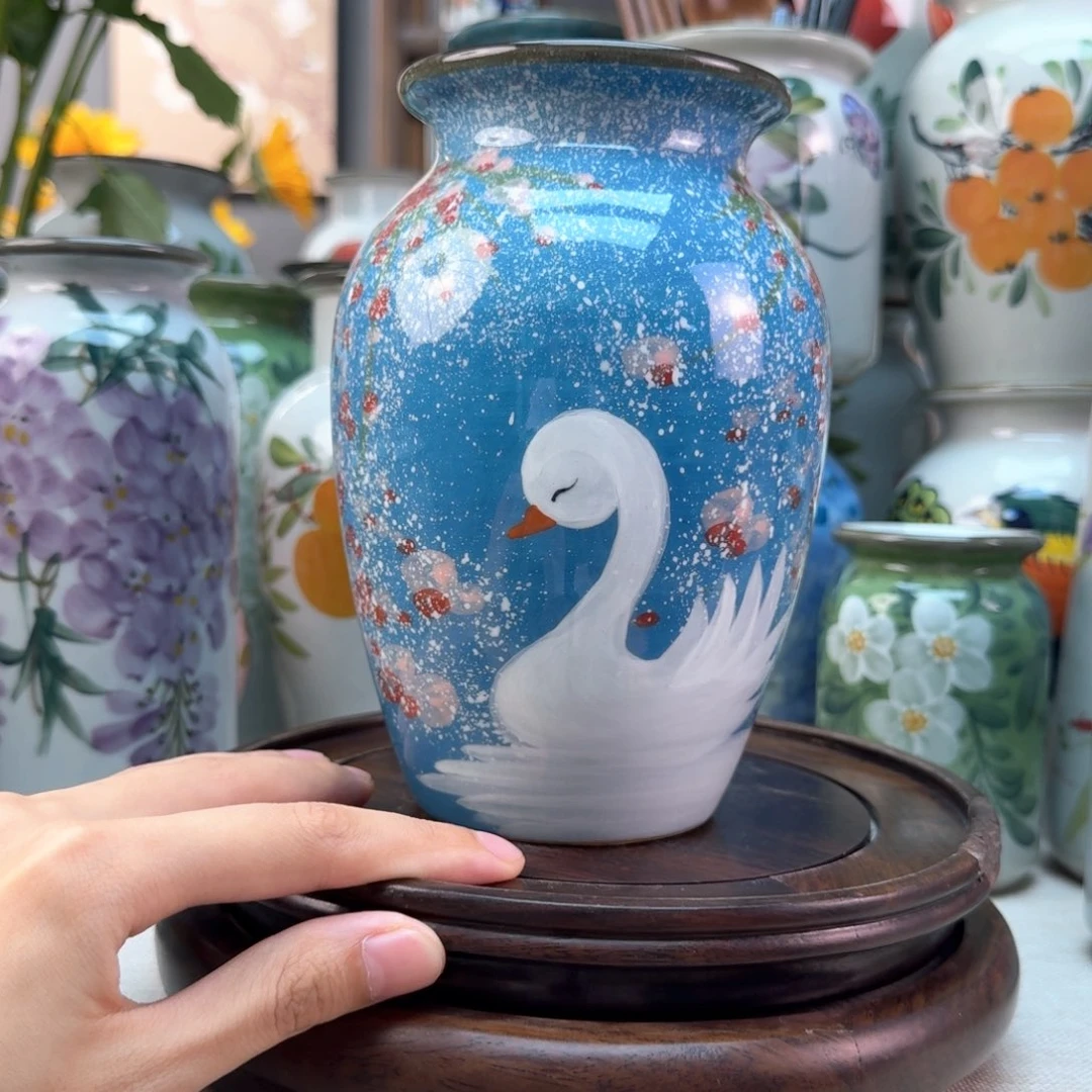 景德镇纯手绘陶瓷花瓶无孔