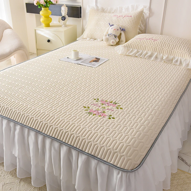 水星家纺适用乳胶凉席床裙三件套冰丝凉席夏季乳胶凉席可水洗机洗