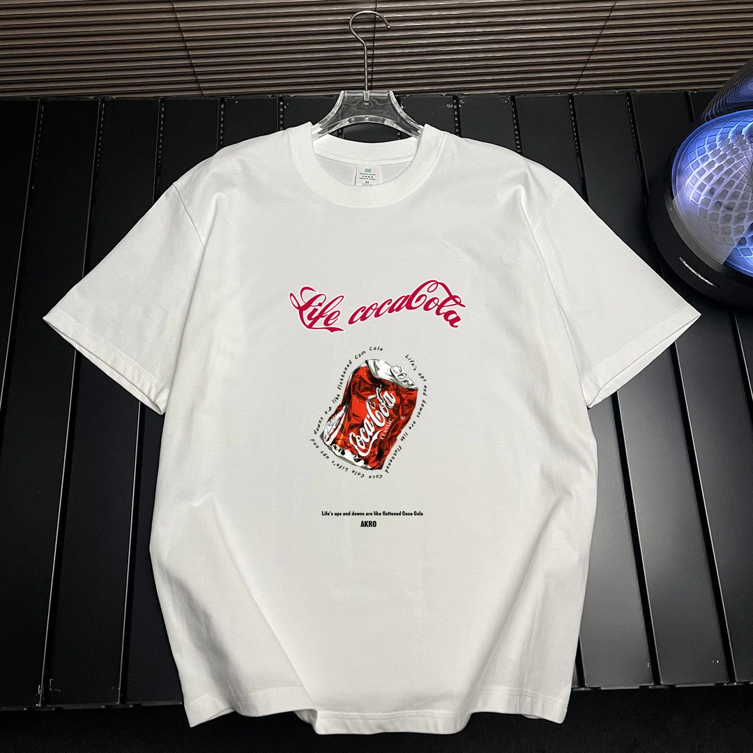 白色T恤男女美式潮牌加肥加大宽松2025夏天短袖纯棉200-300斤上衣