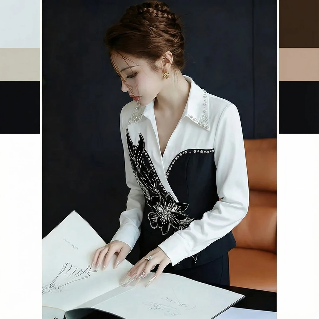 【芙娜妮】新款2025秋冬不规则女装上衣轻奢打底上衣衬衫F2531282A