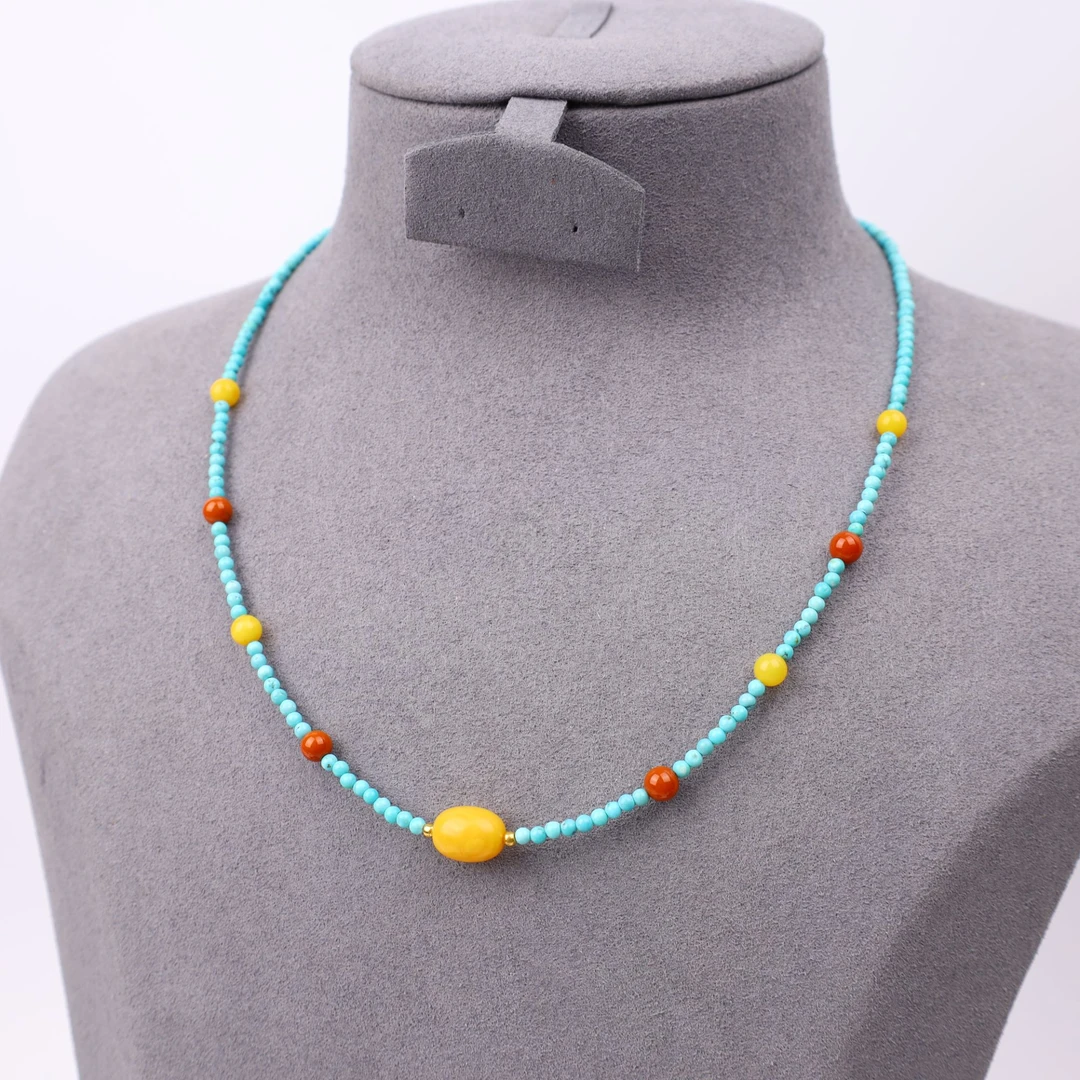 【心如珠宝甄选】 楚珀松颂  湖北松 绿松蜜蜡枣珠项链LX0228023