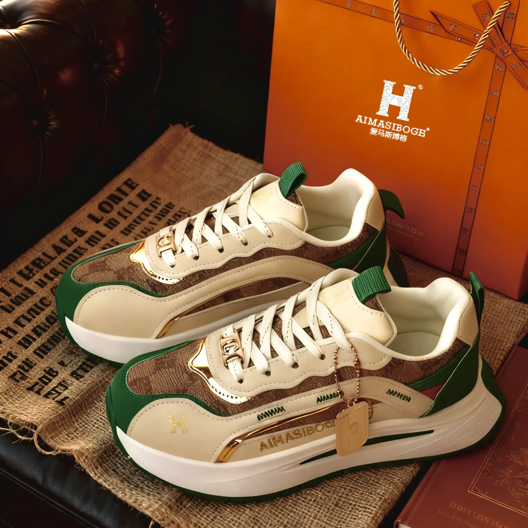 AIMASIBOGE/爱马斯博格 NFC芯片高定印花刺绣轻奢男女增高鞋