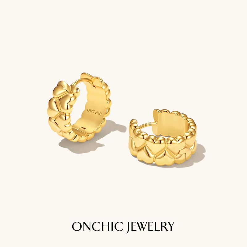 onchic 铜合金耳饰 吴千语同款双层爱心耳饰时尚百搭简约气质