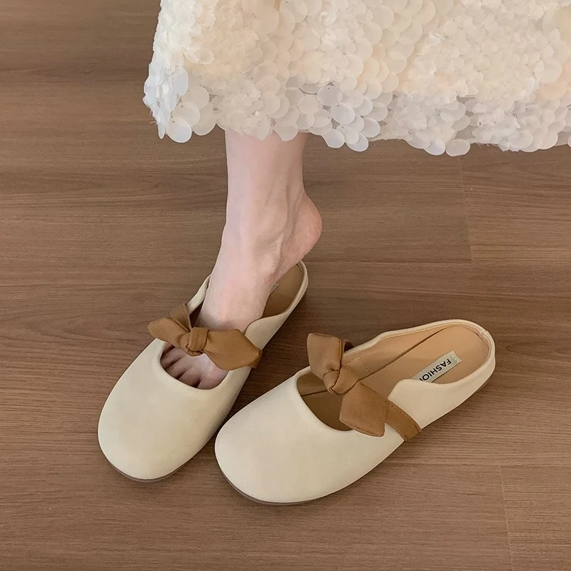 平底包头半拖鞋女鞋子外穿新款春夏季孕妇懒人半托温柔晚晚凉拖鞋