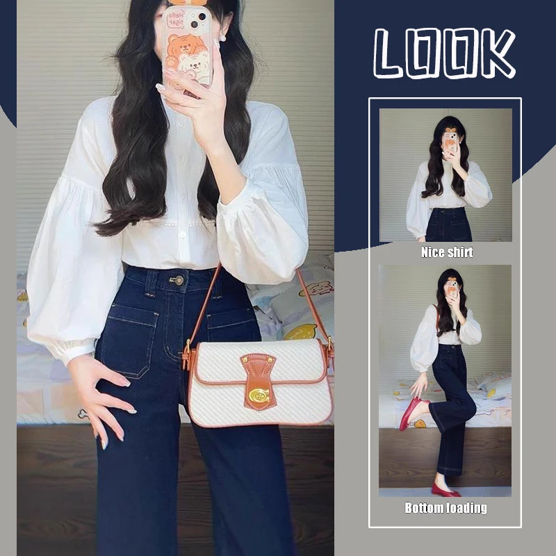 早春穿搭一整套大码胖mm显瘦高级感白色衬衫牛仔裤通勤两件套装女