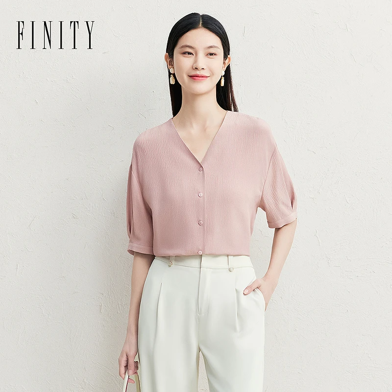 FINITY菲妮迪新款100%桑蚕丝衬衫气质衬衣洋气时尚百搭夏季宽松版