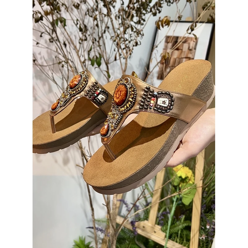 唐乐乐｜25new夏季新款系列民族风串珠夹趾厚底拖鞋 6041