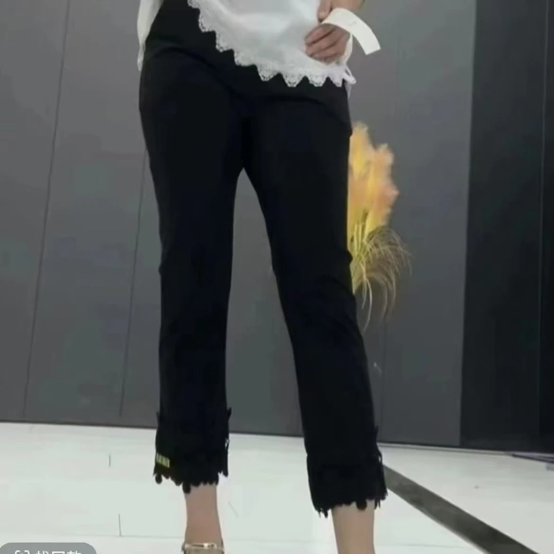 影463春夏时尚洋气高弹百搭蕾丝拼接显瘦烟管裤