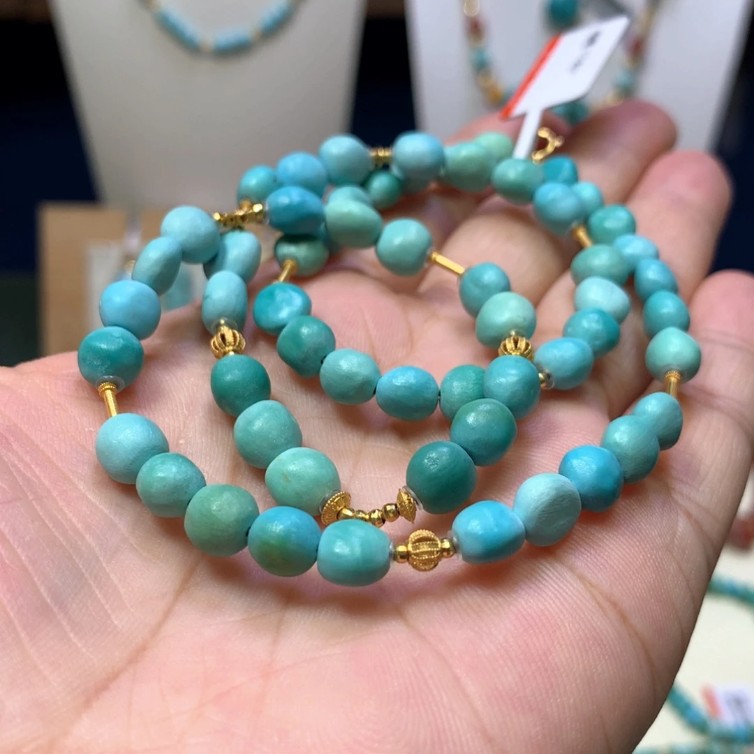 18K金镶嵌绿松石项链糖豆6-7mm