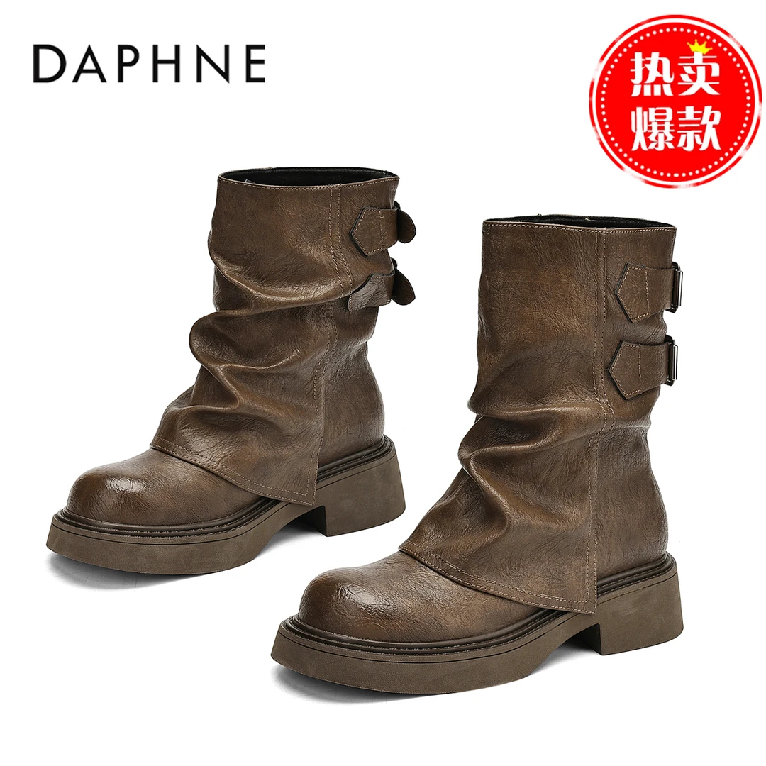 达芙妮靴子女款爆款2025新款短筒马丁靴厚底增高琥珀流光裤管靴女