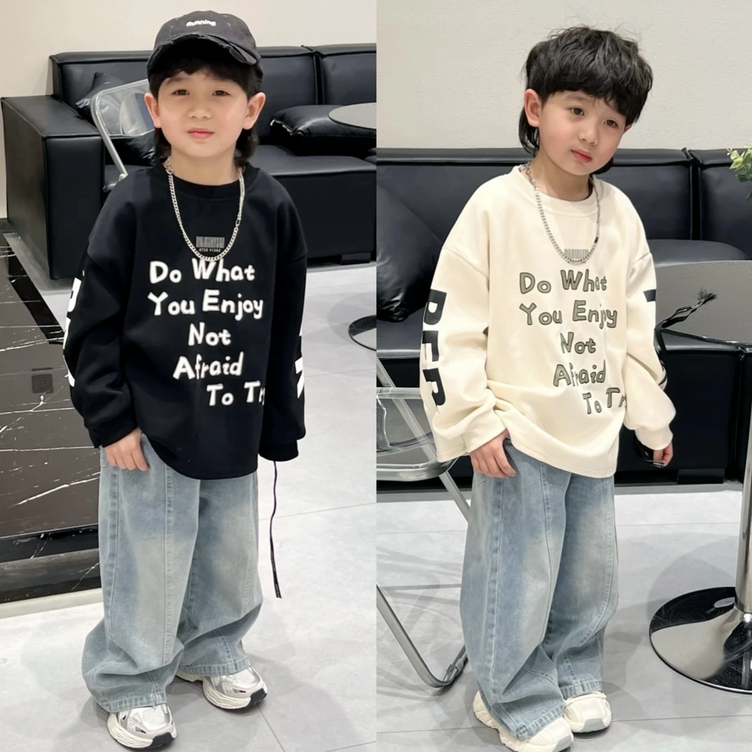 2025春季新款童装百搭男童上衣潮酷字母印花儿童卫衣