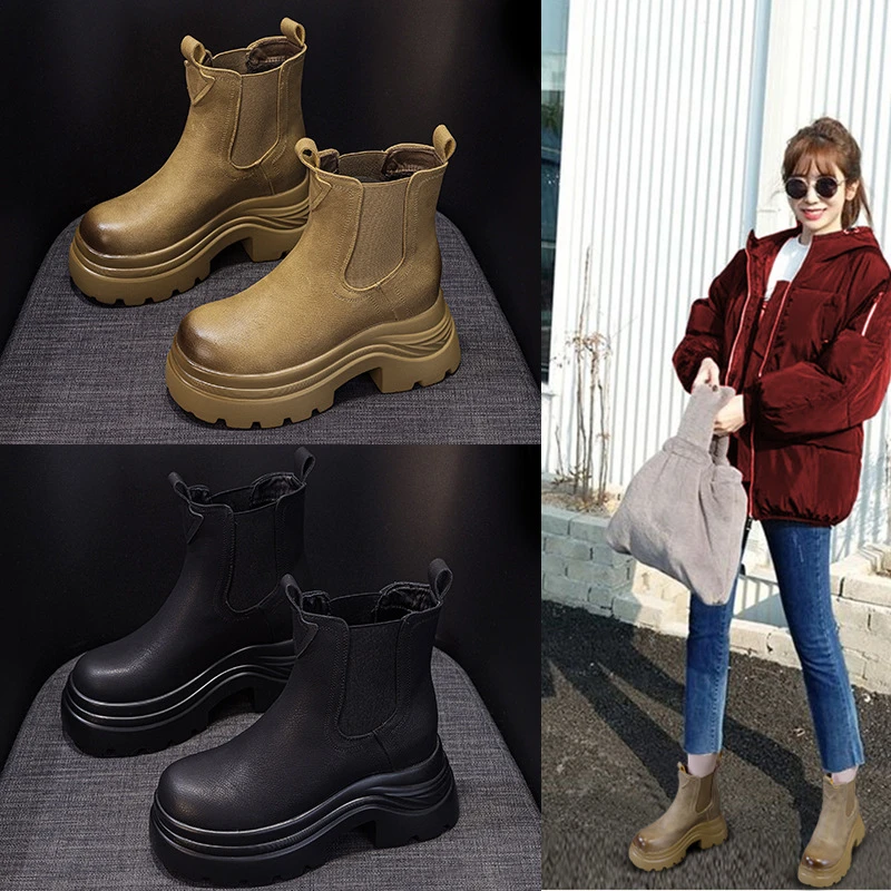 厚底内增高马丁靴女2024秋冬新休闲时尚英伦风一脚蹬百搭烟筒女