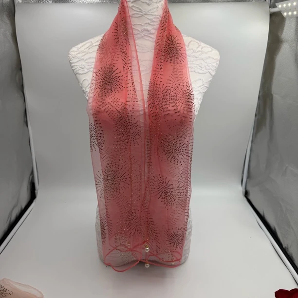 薄款装饰女中国风成人围巾时尚花丝长款玫红