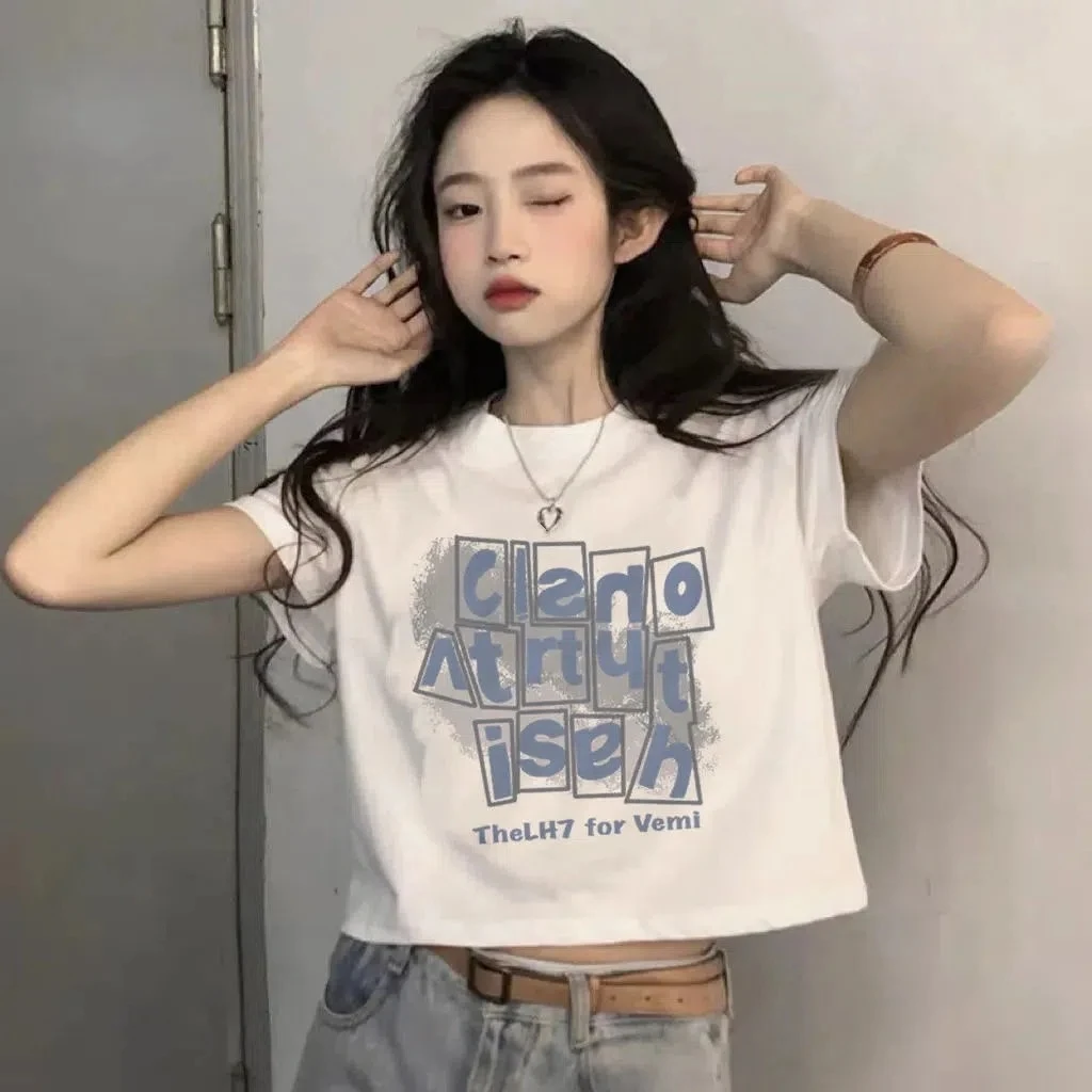 美式2025夏季新款超火网红短款T恤女ins宽松百搭显瘦短袖上衣女潮