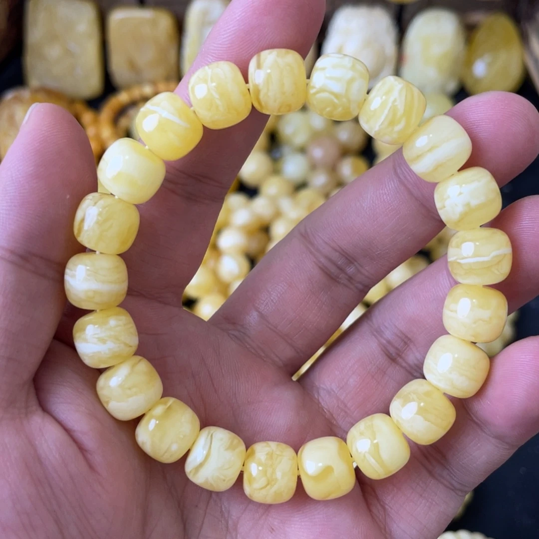手串琥珀未镶嵌10+俄料虎皮妖白花精工老型手串