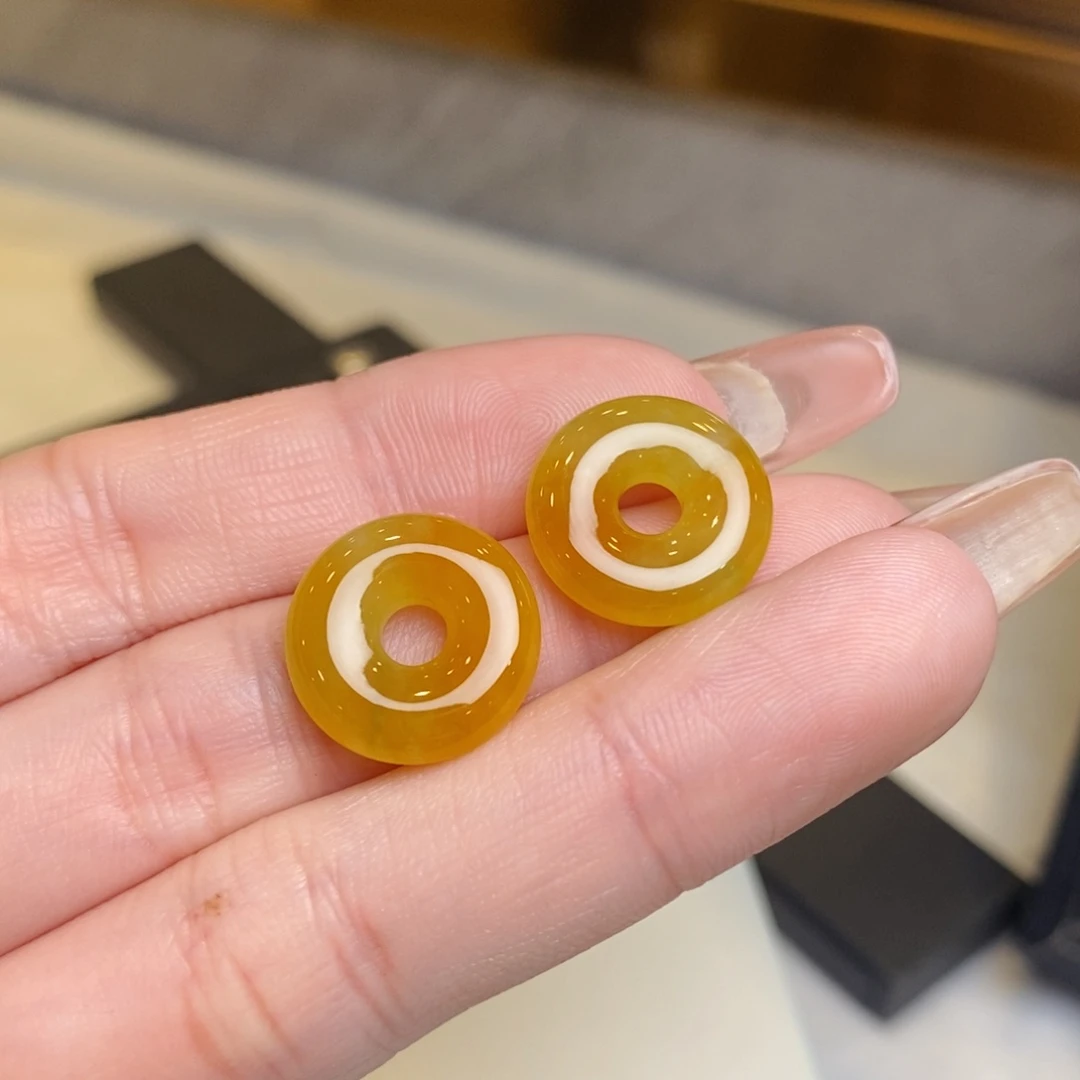 翡翠耳饰未镶嵌冰红翡甜甜圈