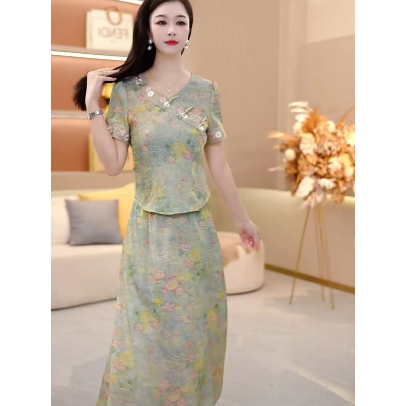 迷苏夏季新款套装裙两件套时尚优雅减龄洋气套装
