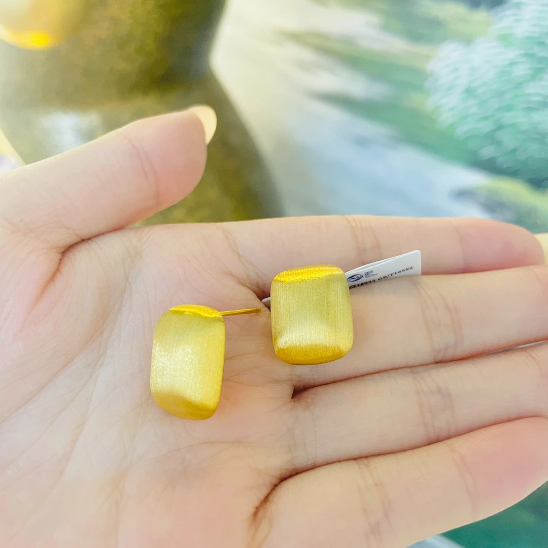 足金999 5D无氢工艺小方块黄金耳环简约百搭时尚