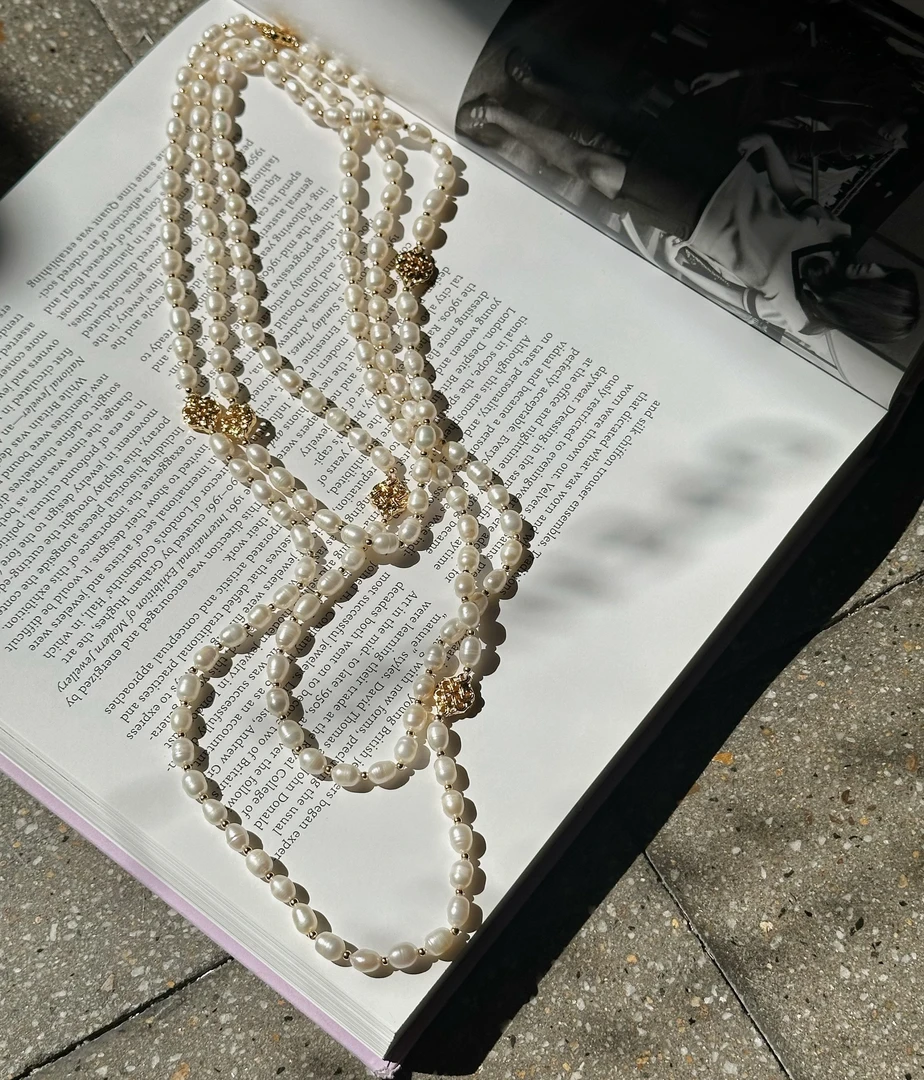 非金属仿珍珠项链 设计感天然淡水珠珠叠搭长项链 X0405K17S41