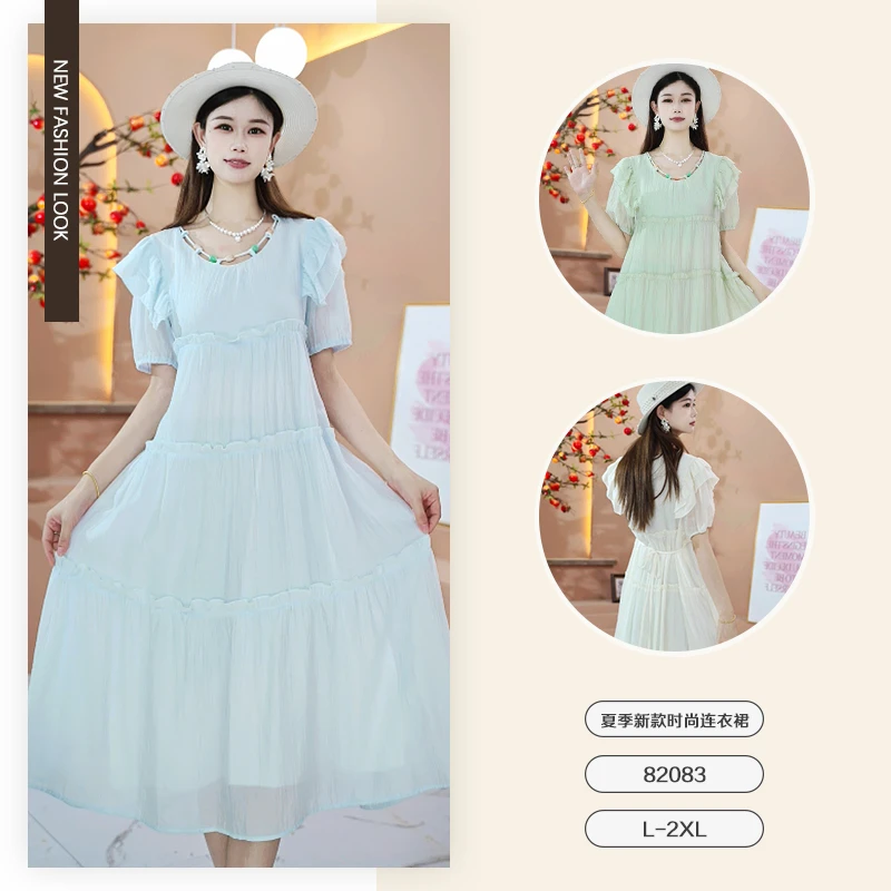 夏季新款时尚宽松大码气质减龄连衣裙-82083
