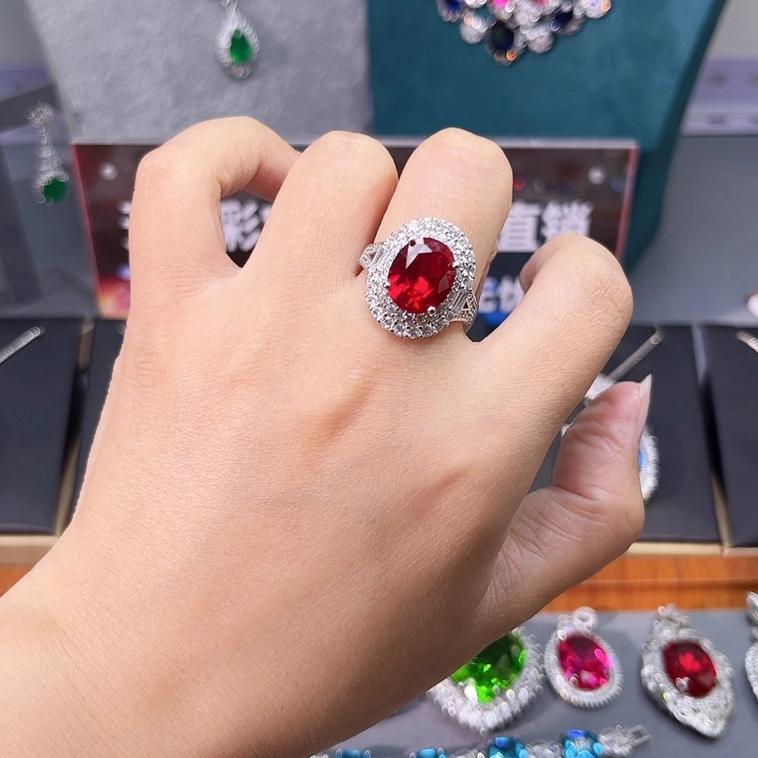 红宝石戒指银S925镶嵌d 30