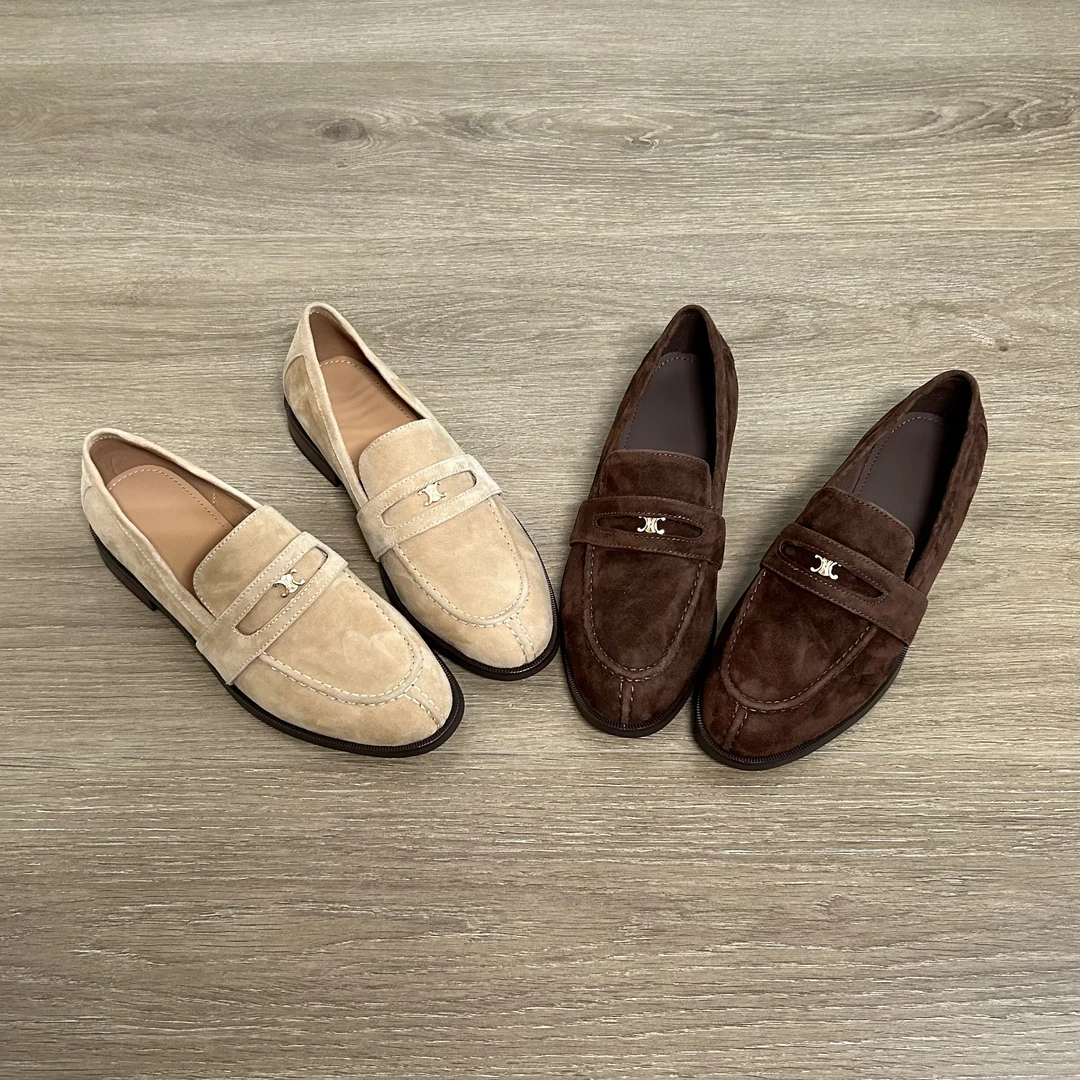 Dannyfrey秋冬老钱风反绒皮乐福鞋一脚蹬金属扣舒适单鞋2.5CM