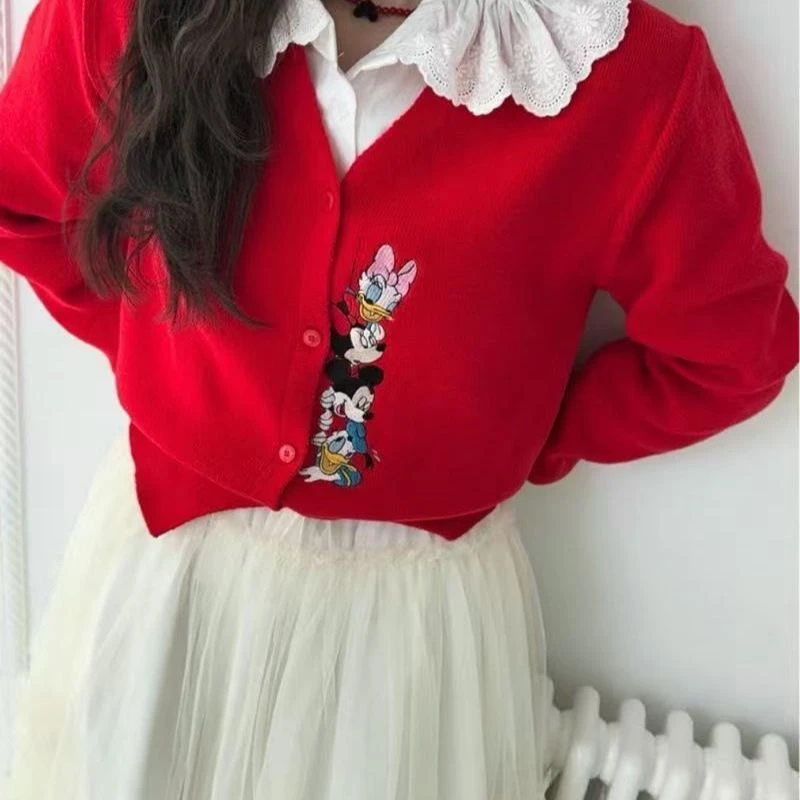 58区红色刺绣针织可爱卡通开衫