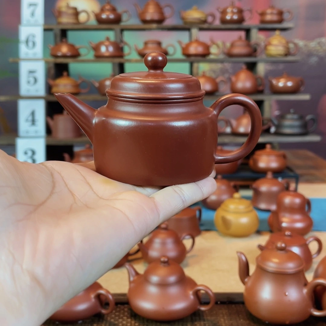 茶壶紫砂林*工潮州手工手拉朱泥剑德钟壶