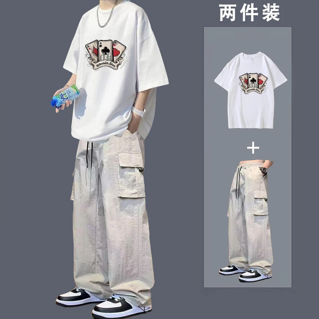 夏季新款套装男潮牌男装一套搭配青少年潮流宽松短袖T恤夏装衣服