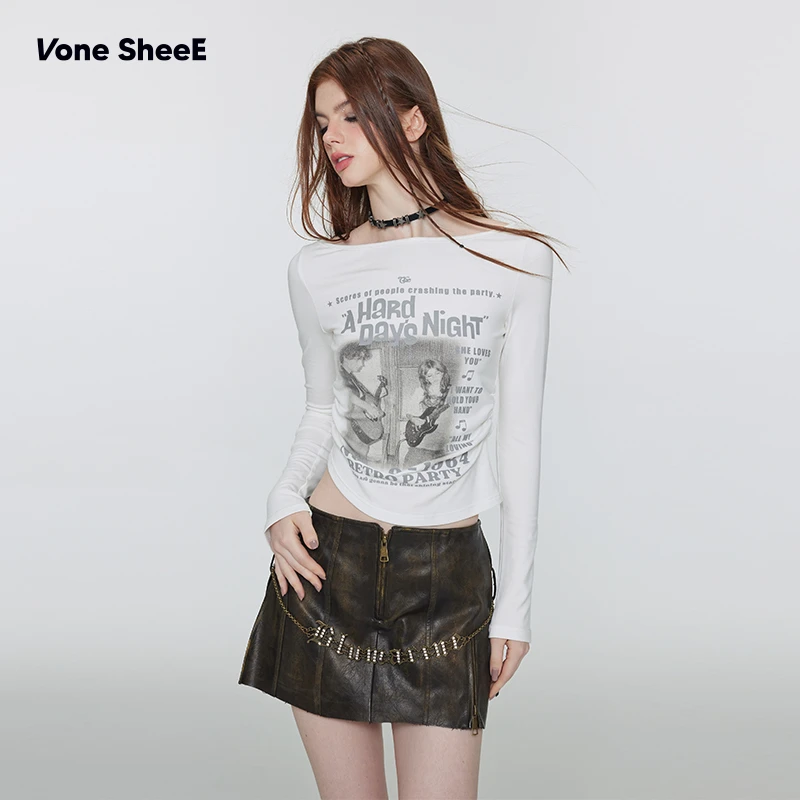 IC印花修身衬衣女新款高级感辣妹时尚打底衫休闲短款百搭上衣