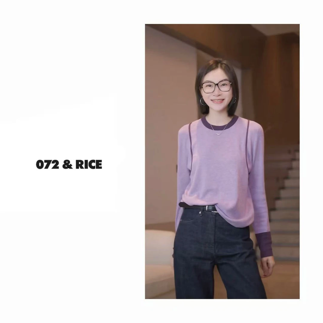 072 & RICE【朵拉2.0】羊毛 秋季休闲圆领撞色针织衫 32SJ134