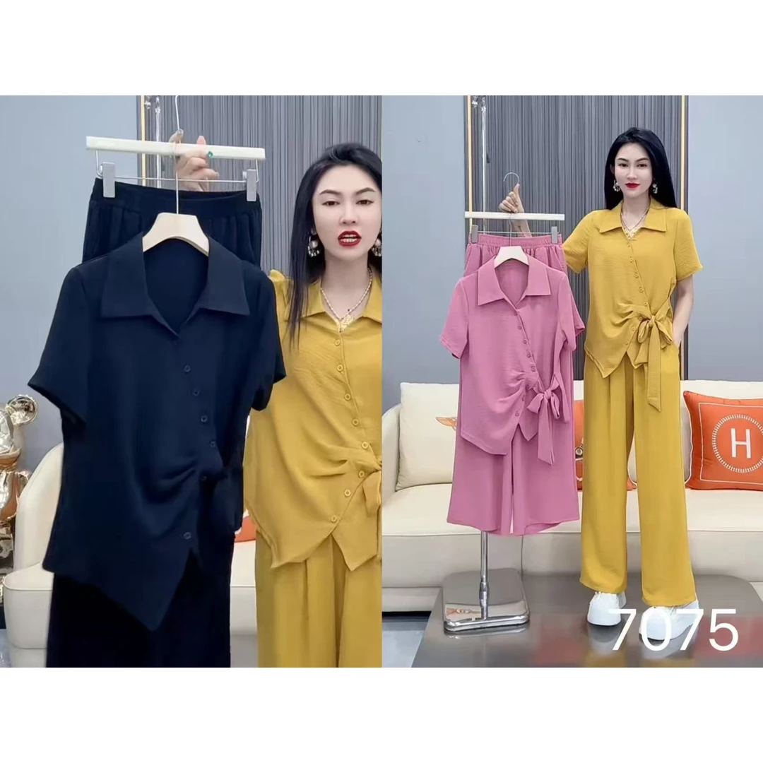 7075-2025年夏季新款时尚洋气显瘦百搭设计感上衣+裤子两件套