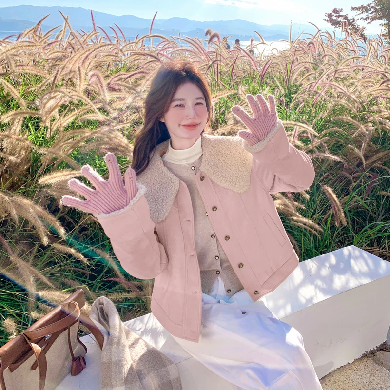 白鸭绒羽绒服内胆羊羔毛外套女秋冬2025新款娃娃领皮毛一体