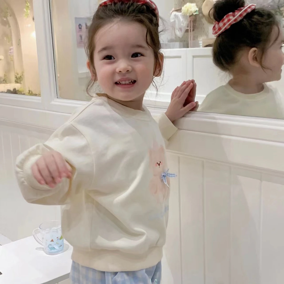 女童杏色卡通蝴蝶结卫衣（AH-2135-春秋）