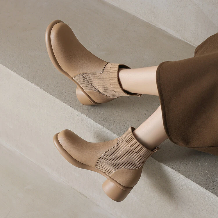 A966/羊皮/4.5cm秋季简约粗跟防水台纯色弹力靴弹力靴短筒