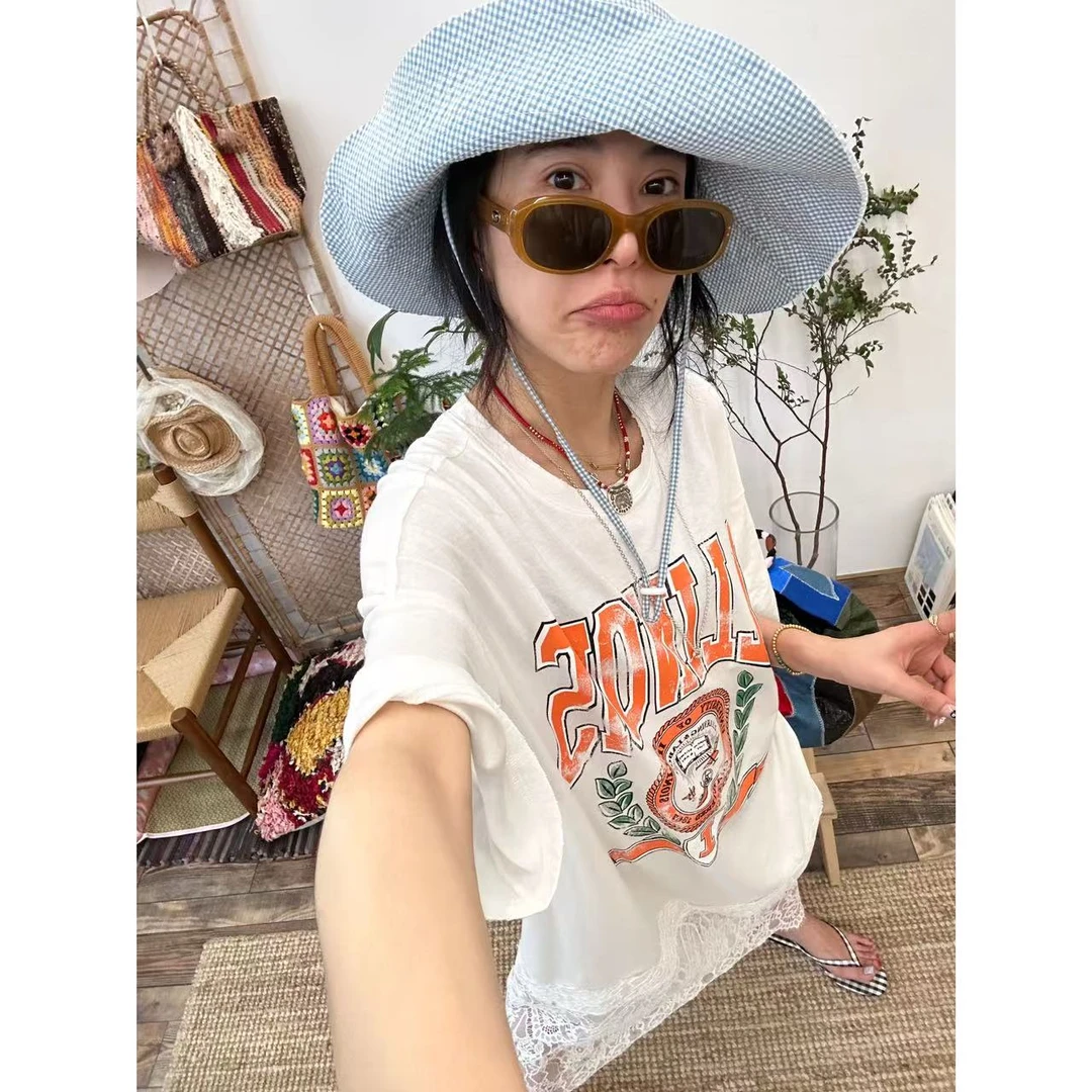 蕾丝短袖拼接连衣裙！重工水洗有破边old school风印花可做屁帘er