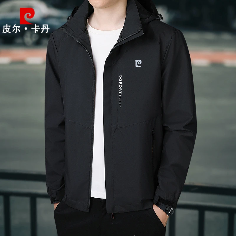 皮尔卡丹冲锋衣外套男士春秋季宽松大码户外运动休闲薄款夹克衫潮
