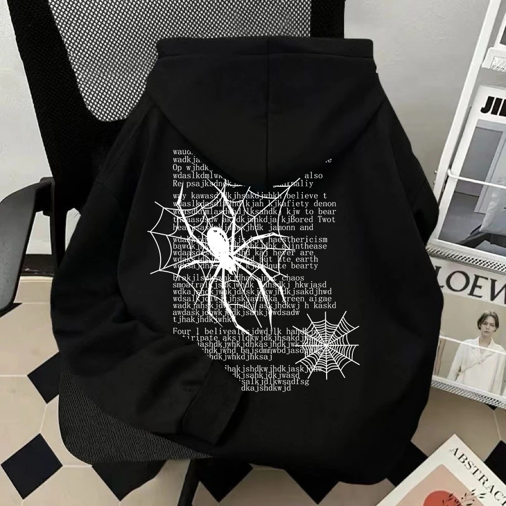 重磅连帽卫衣加绒加厚vintage国潮蜘蛛印花潮流高级感痞帅美式ins