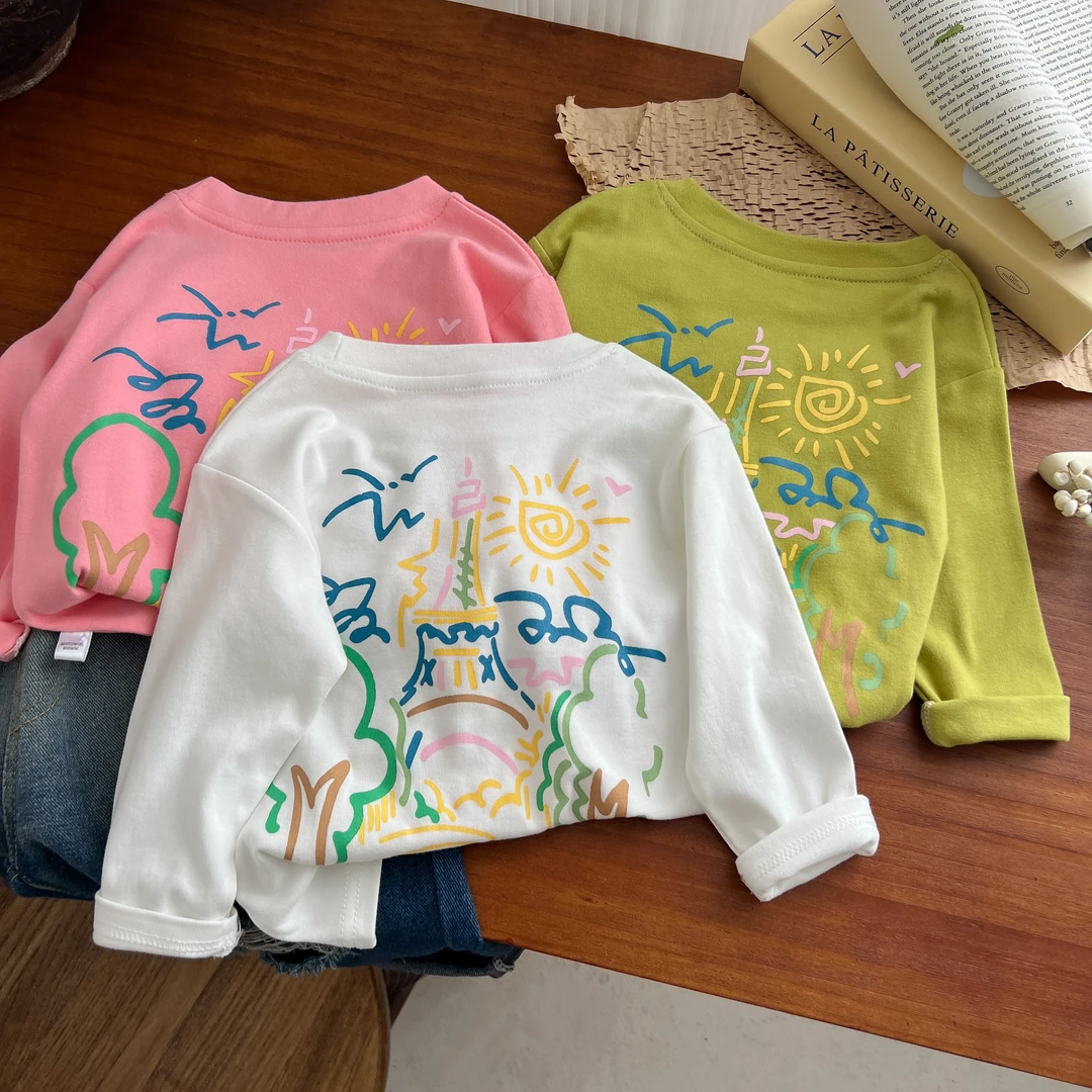 【新款福利价】儿童纯棉长袖T恤春季新款男女童宽松印花上衣