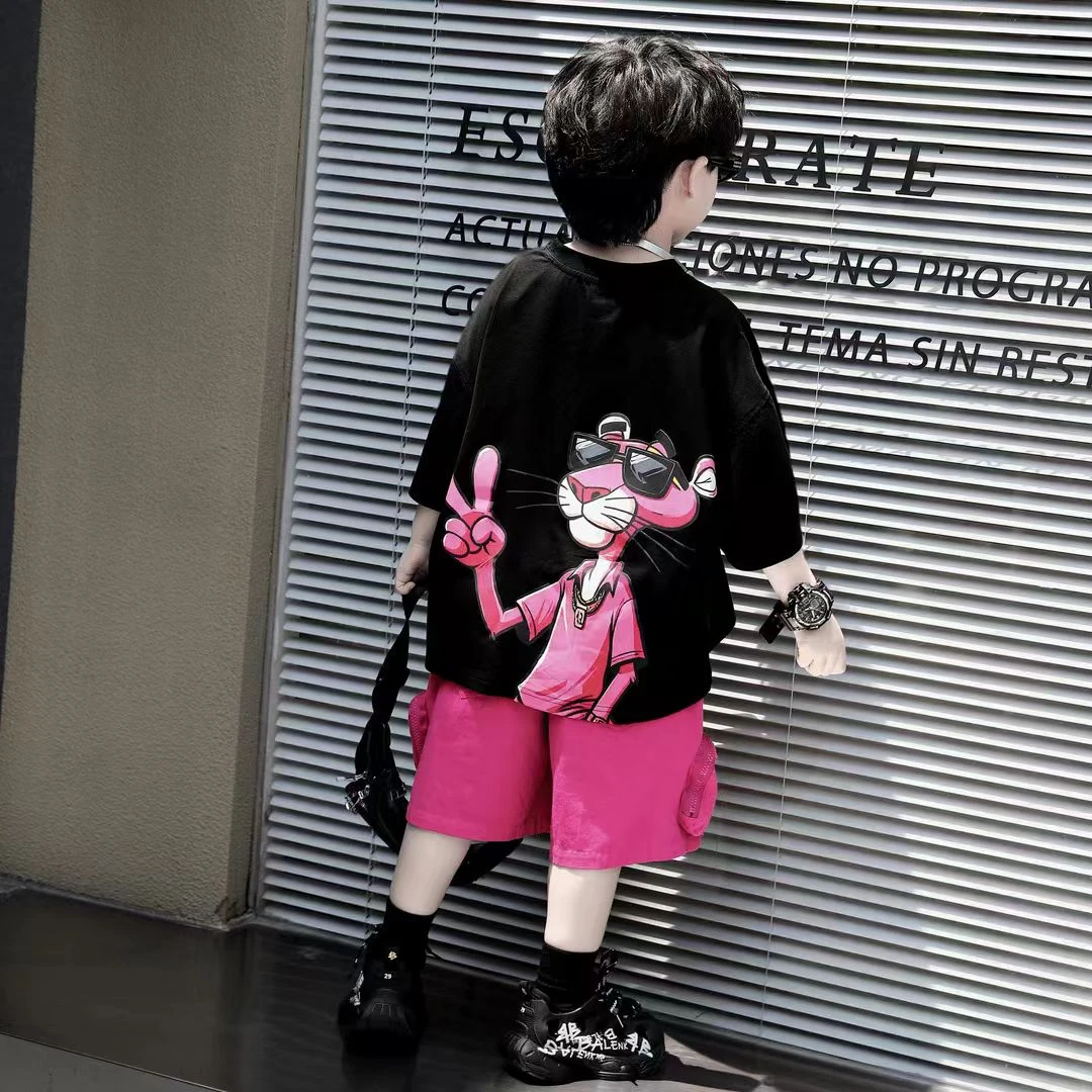 男童夏季套装2025新款儿童夏装韩范痞帅小男孩夏季短袖T恤工装裤